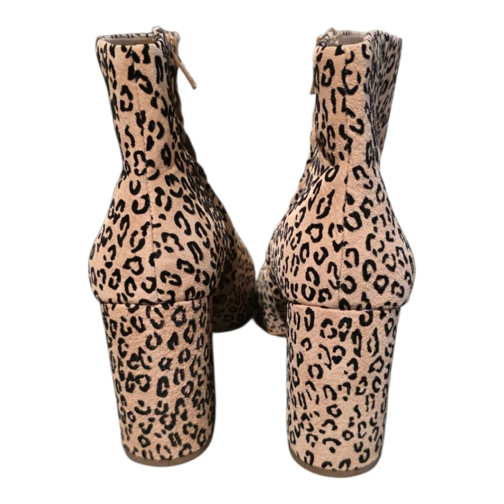 Gianni Bini Tan Leopard Print Leather Heeled‎ Ankle Boots Size 10